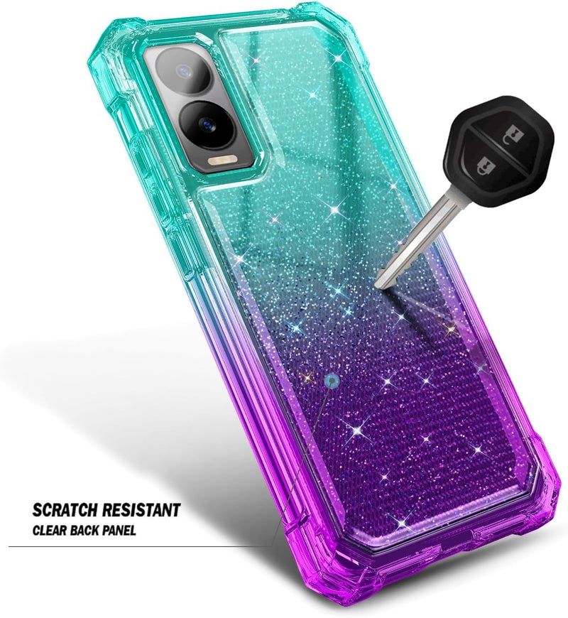WDHD for Cricket Icon 6 Case (SL219C), AT&T Verge (SL219A) with [Built-in Screen Protector] 9FT Military Grade Drop Tested, Full-Body Protective Shockproof Bumper Cover (Glitter Aqua/Purple) - Image 5